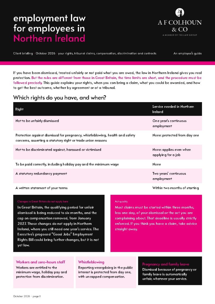 Employment Law for Employees in NI cover