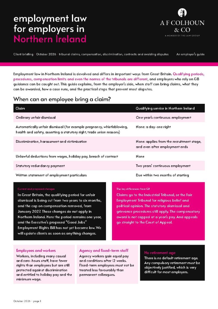 Employment Law for Employers in NI cover